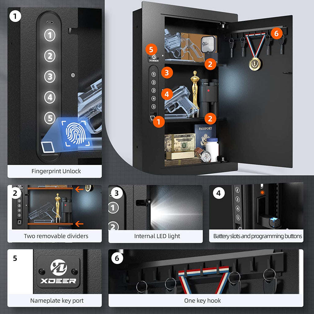 XDeer Security Flat Wall Safes In-Wall Hidden Safes Biometric Safes Fi –  XDeersafe